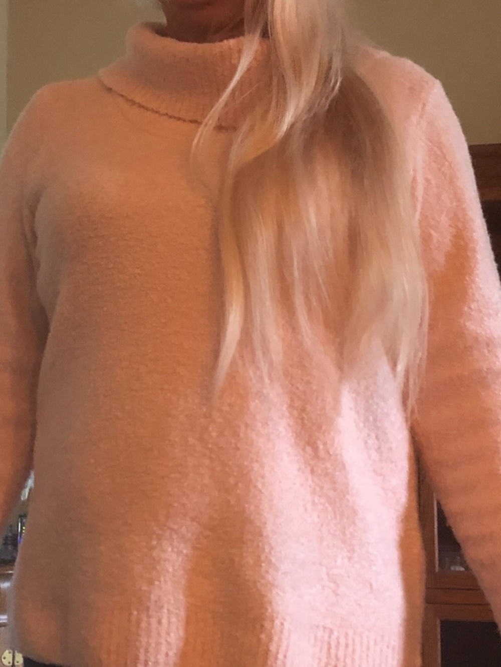 Calvin Klein • Blush Pink Fuzzy Cowl Neck Sweater • XL - Picture 7 of 8
